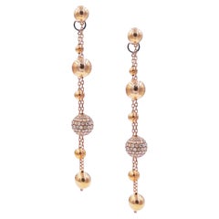 Golden Globe Circle Spheres Diamond Pave 18k Gold Dangle Drop Chain Earrings