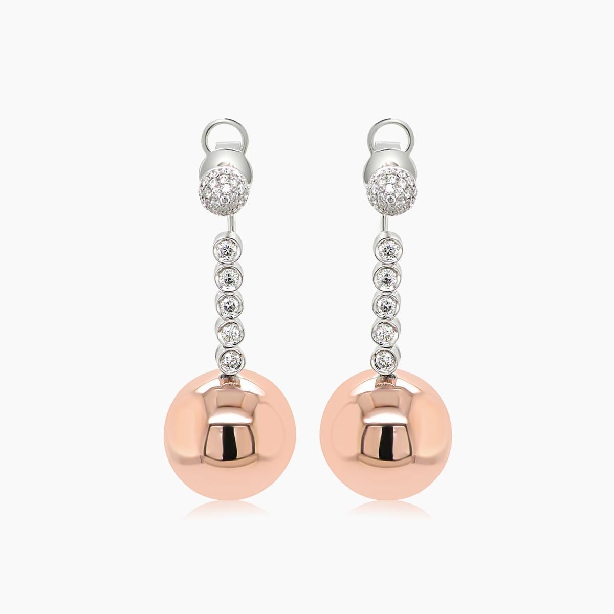 Mixed Cut Golden Globe White Diamond 18K Rose Gold Ball Dangle Earrings For Sale