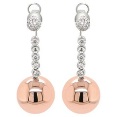 Golden Globe White Diamond 18K Rose Gold Ball Dangle Earrings