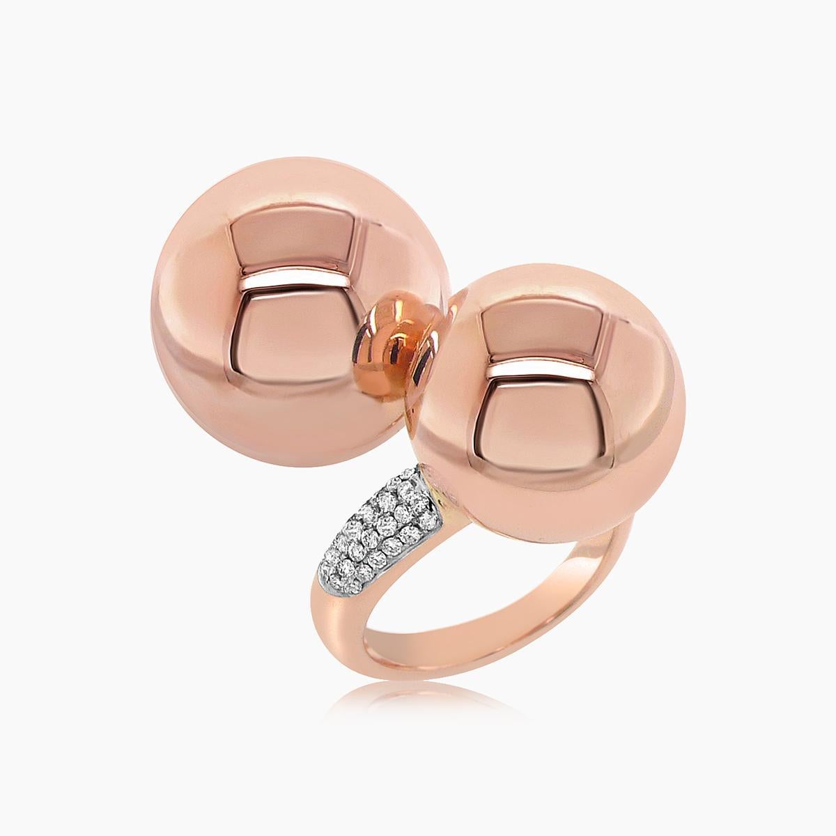 Golden Globe White Diamond 18K Rose Gold Ball Ring In New Condition For Sale In Oakton, VA