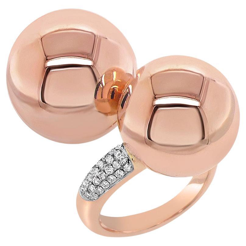 Golden Globe White Diamond 18K Rose Gold Ball Ring For Sale