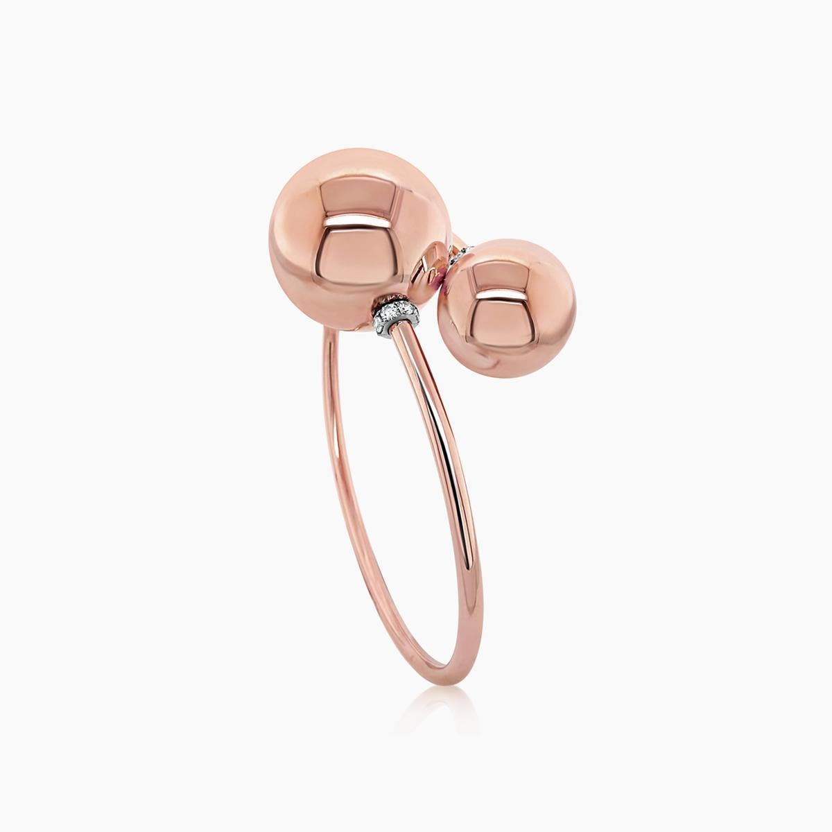 Taille mixte Bracelet double perles en or rose 18K avec diamant blanc Golden Globe en vente