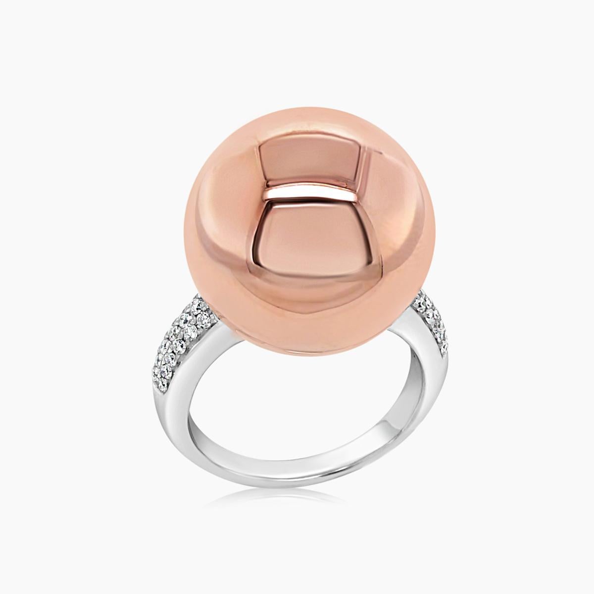 Ball Cut Golden Globe White Diamond 18K Rose & White Gold Ball Ring For Sale