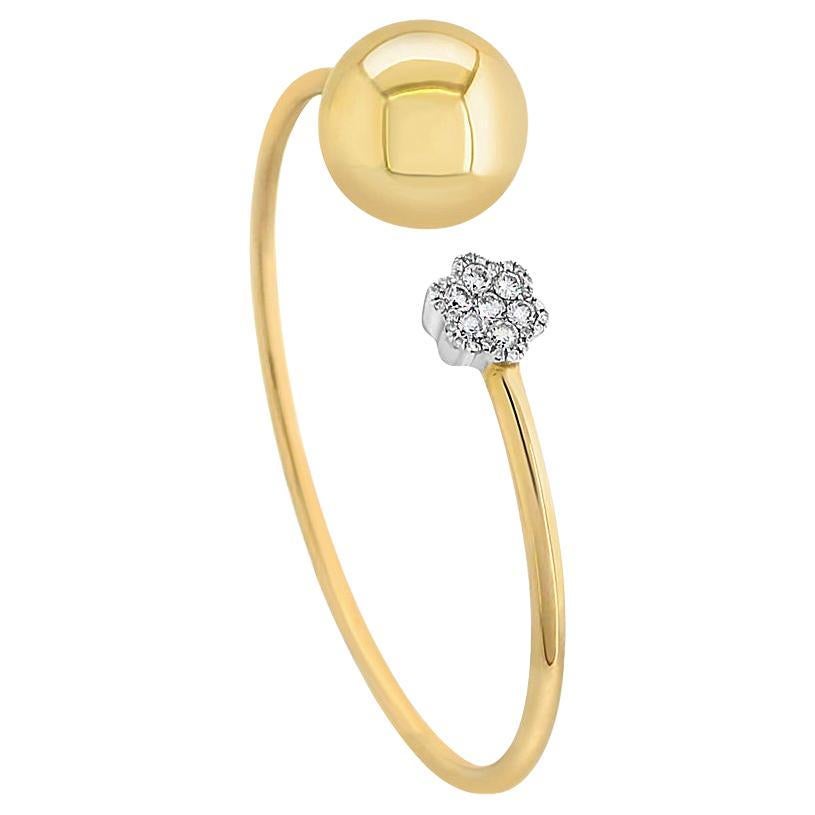 Golden Globe White Diamond 18K Yellow Gold Ball Bangle Bracelet For Sale