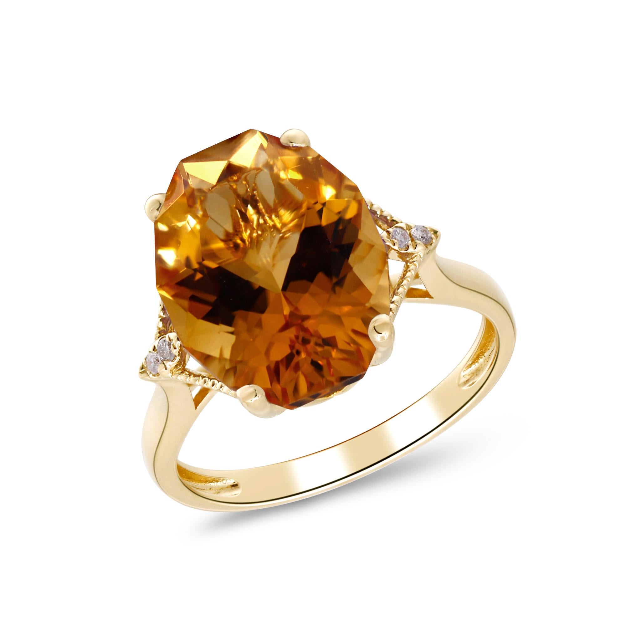 Taille coussin antique Bague en or jaune 14K avec citrine et diamant Golden Glow en vente