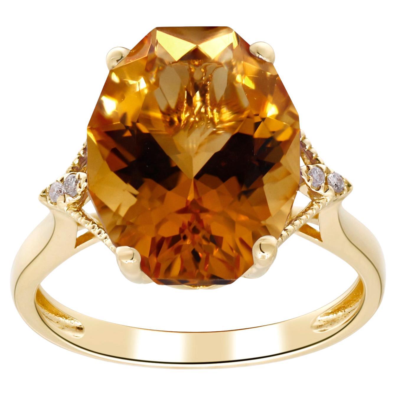 Bague en or jaune 14K avec citrine et diamant Golden Glow