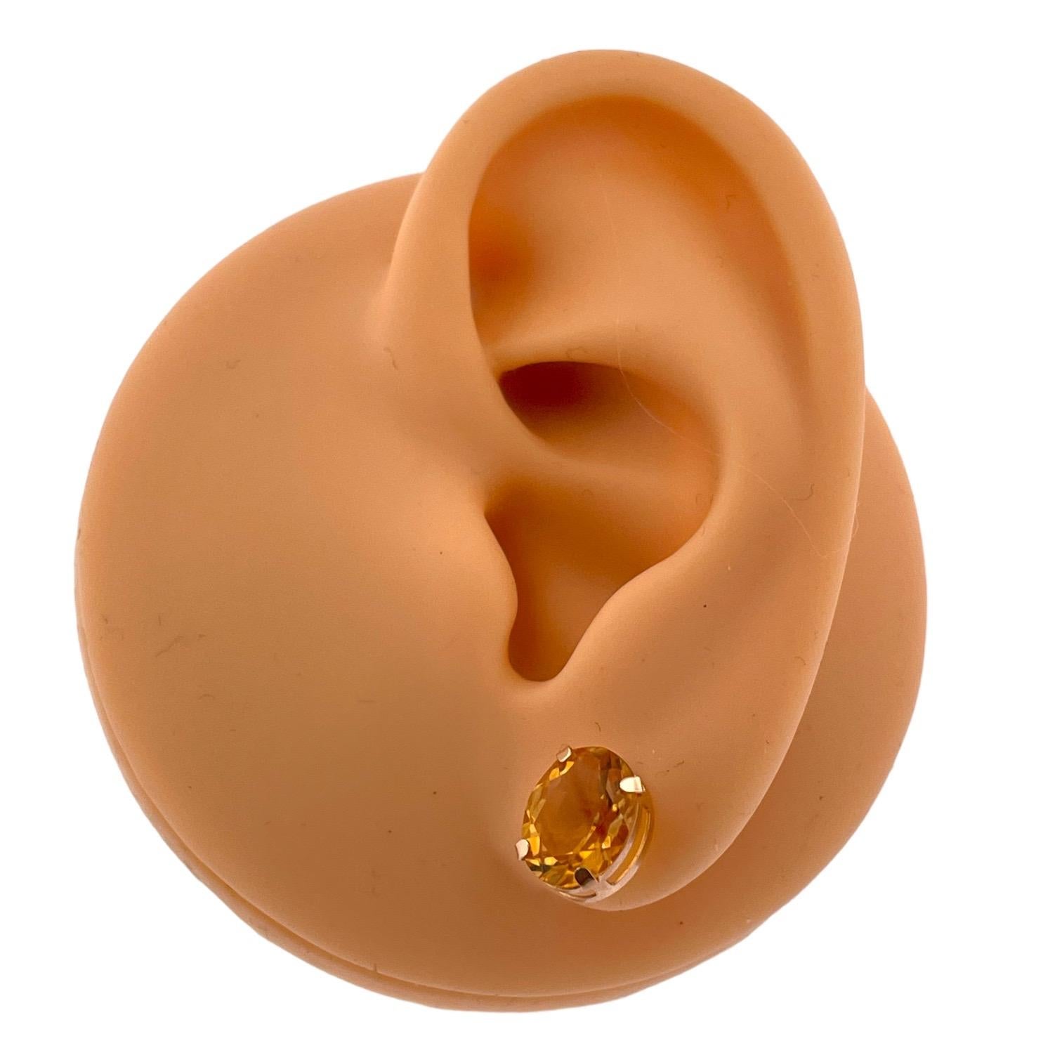 Modern Golden Glow Oval Citrine Stud Earrings in 14K Yellow Gold For Sale