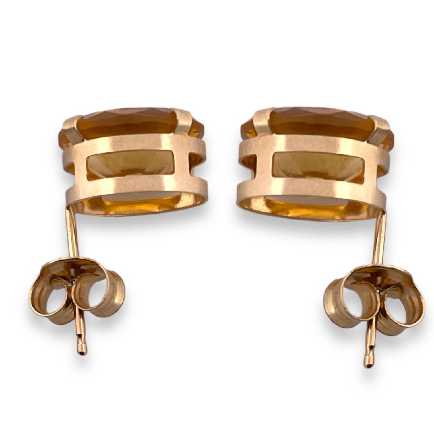 Oval Cut Golden Glow Oval Citrine Stud Earrings in 14K Yellow Gold For Sale