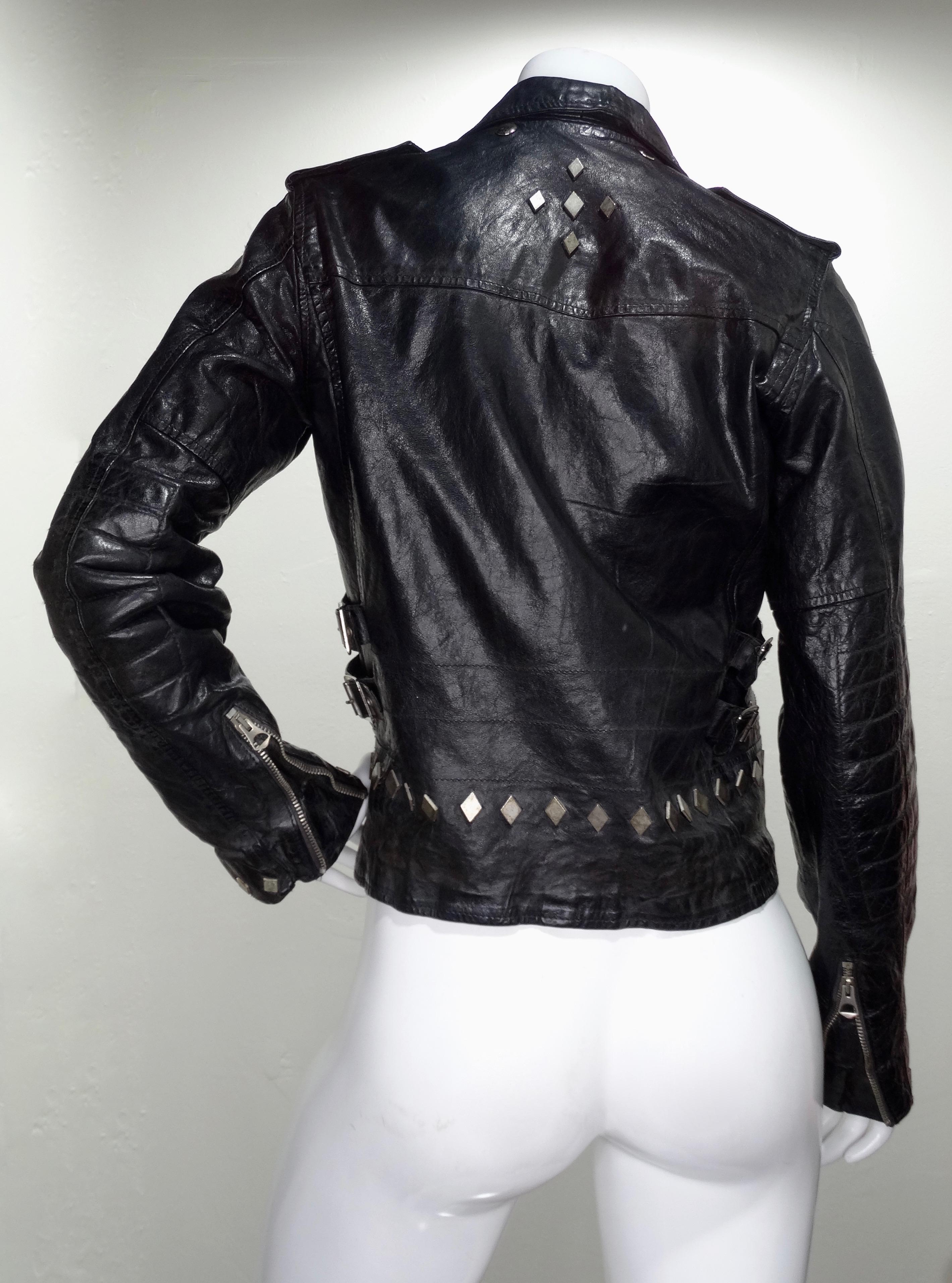 Black Golden Goose 2000s Distressed Leather Motorcycle Jacket 