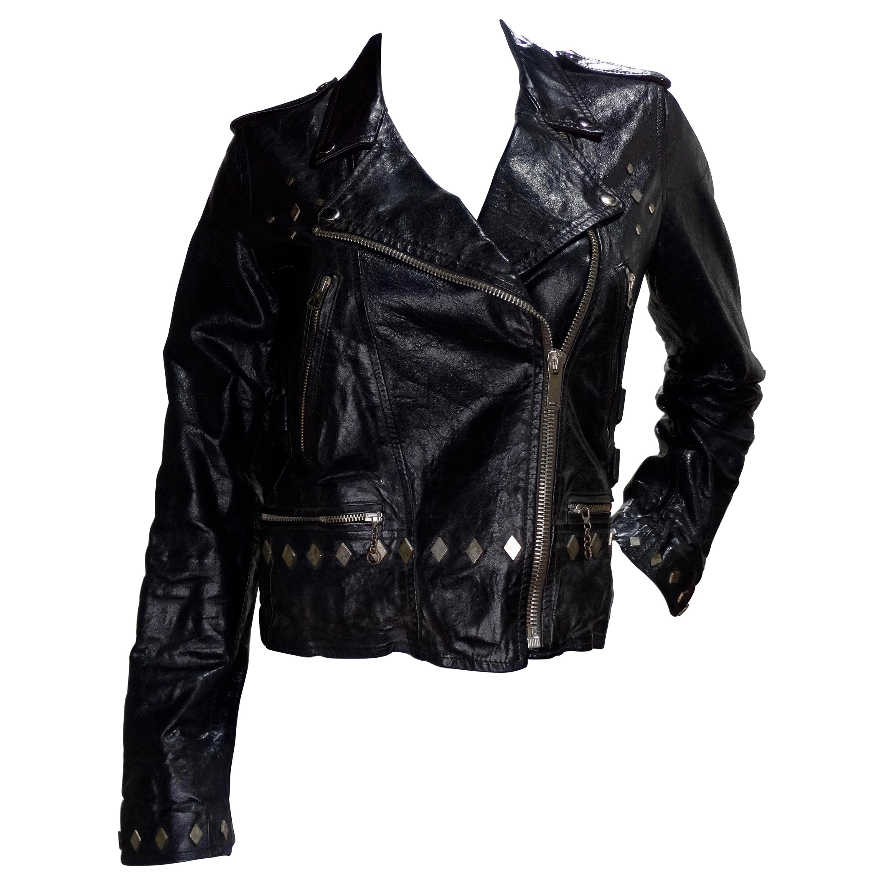 Golden Goose 2000s Distressed Leather Motorcycle Jacket 