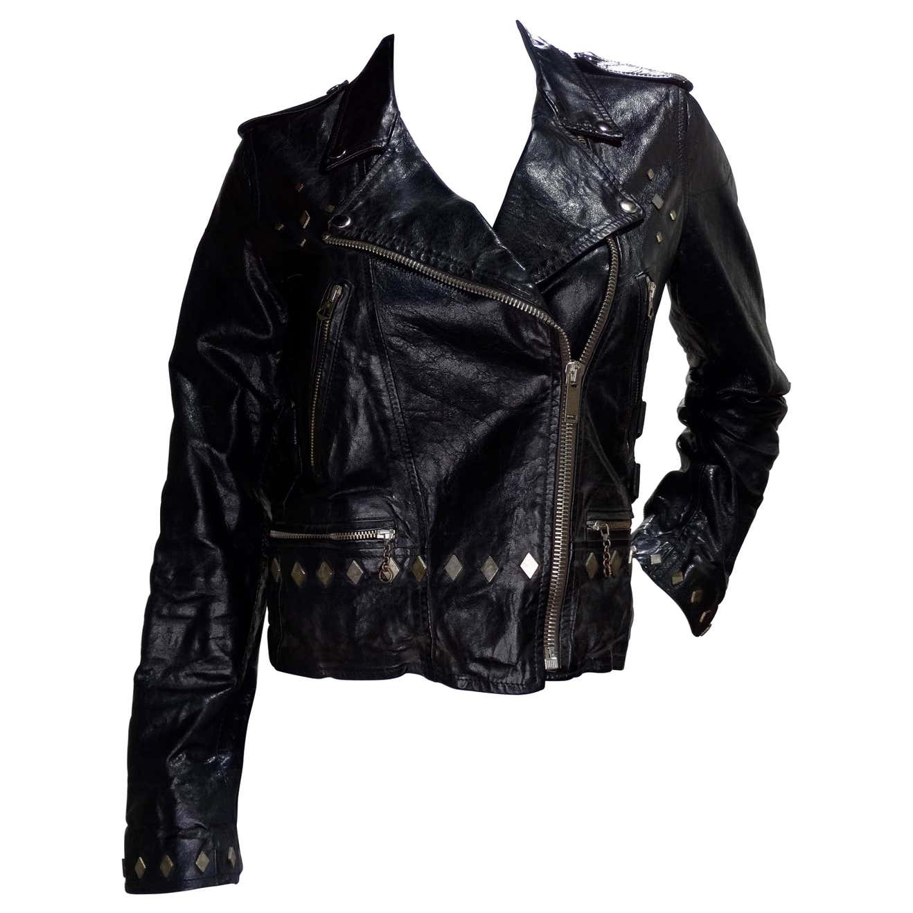 Golden Goose 2000s Distressed Leather Motorcycle Jacket For Sale at ...