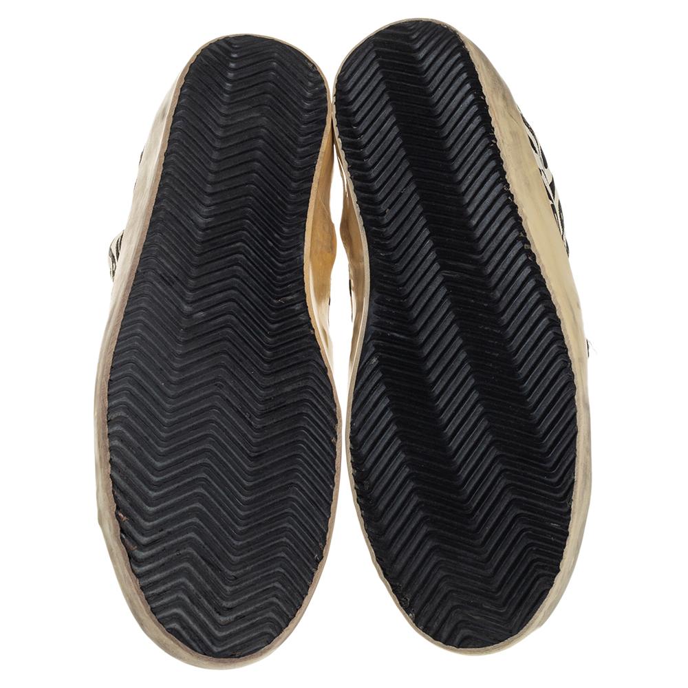 Golden Goose Beige/Black Printed Canvas Francy High Top Sneakers Size 42 In Good Condition In Dubai, Al Qouz 2