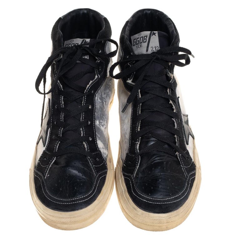 Golden Goose Black Leather And Canvas 2 12 High Top Sneakers Size 44 At 1stdibs