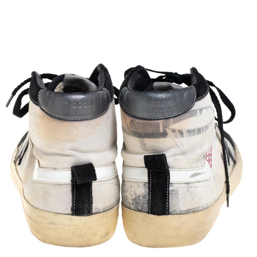 White Golden Goose Black Leather And Canvas 2.12 High Top Sneakers Size 44