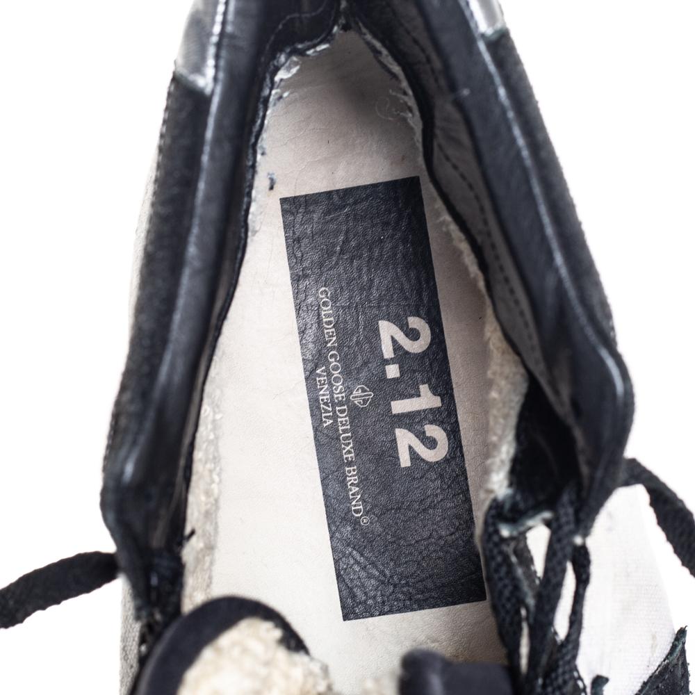 Golden Goose Black Leather And Canvas 2.12 High Top Sneakers Size 44 In Good Condition In Dubai, Al Qouz 2