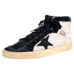 Used Golden Goose Black Leather And Canvas 2.12 High Top Sneakers Size 44