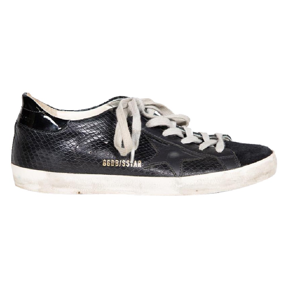 Golden Goose Black Leather Superstar Trainers Size IT 37 in vendita
