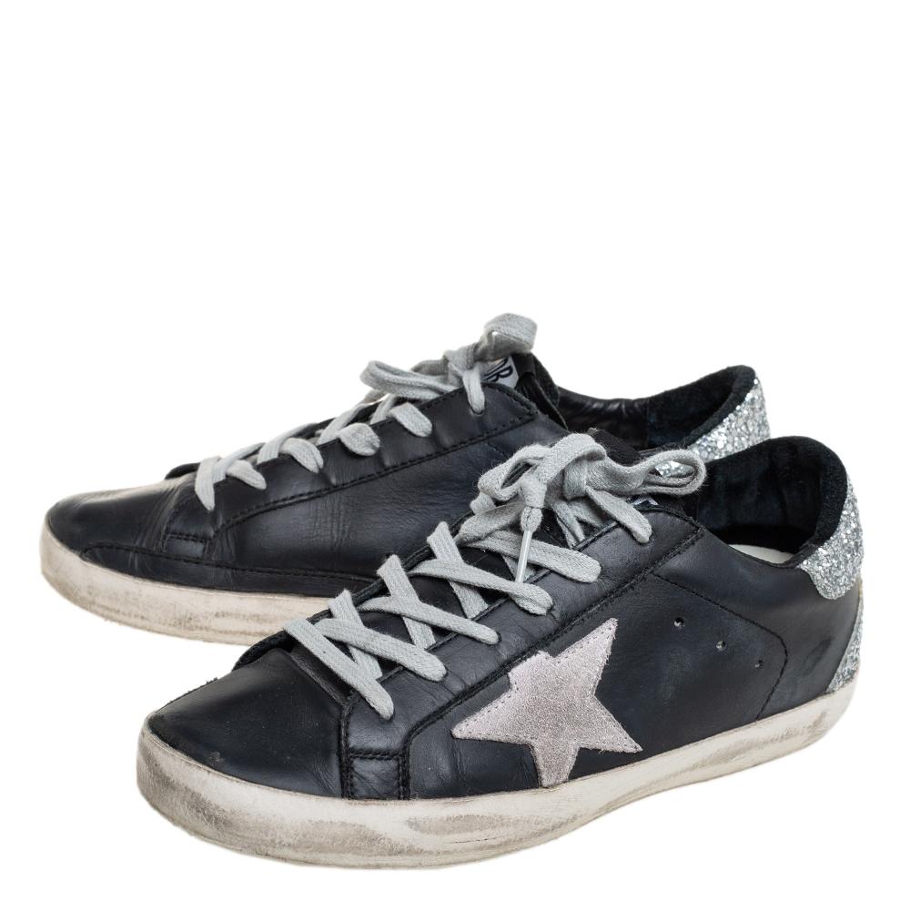 superstar leather glitter low-top sneakers