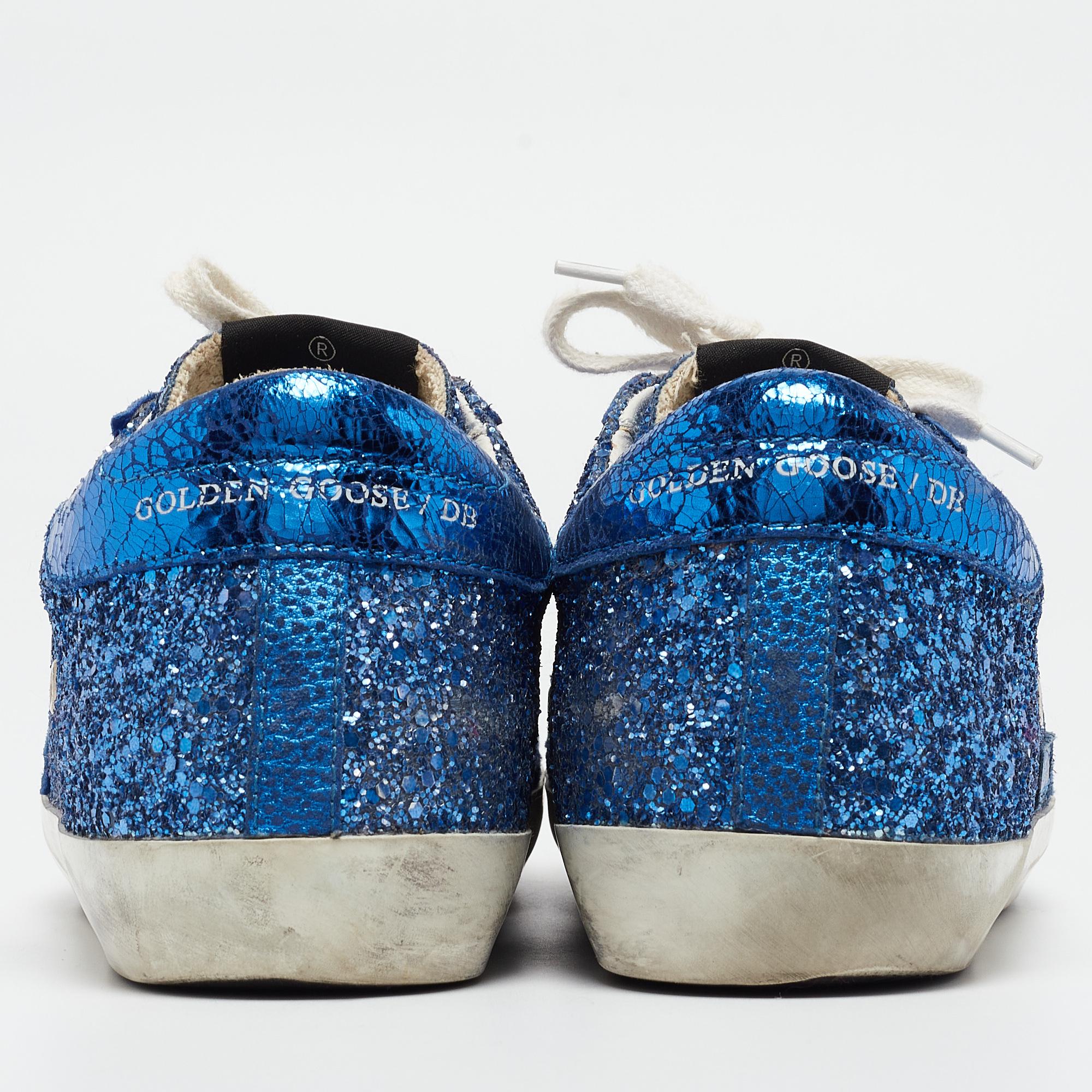 Golden Goose Blue Coarse Glitter Superstar Sneakers Size 38 1