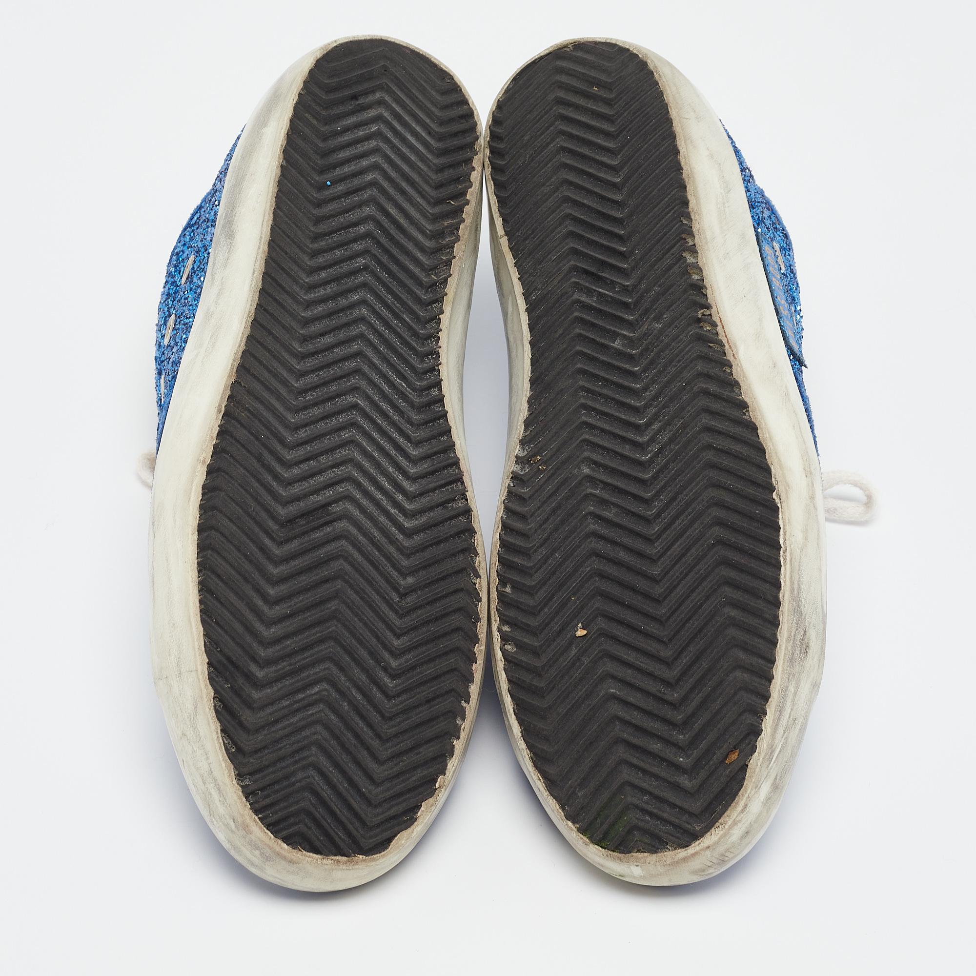 Golden Goose Blue Coarse Glitter Superstar Sneakers Size 38 2
