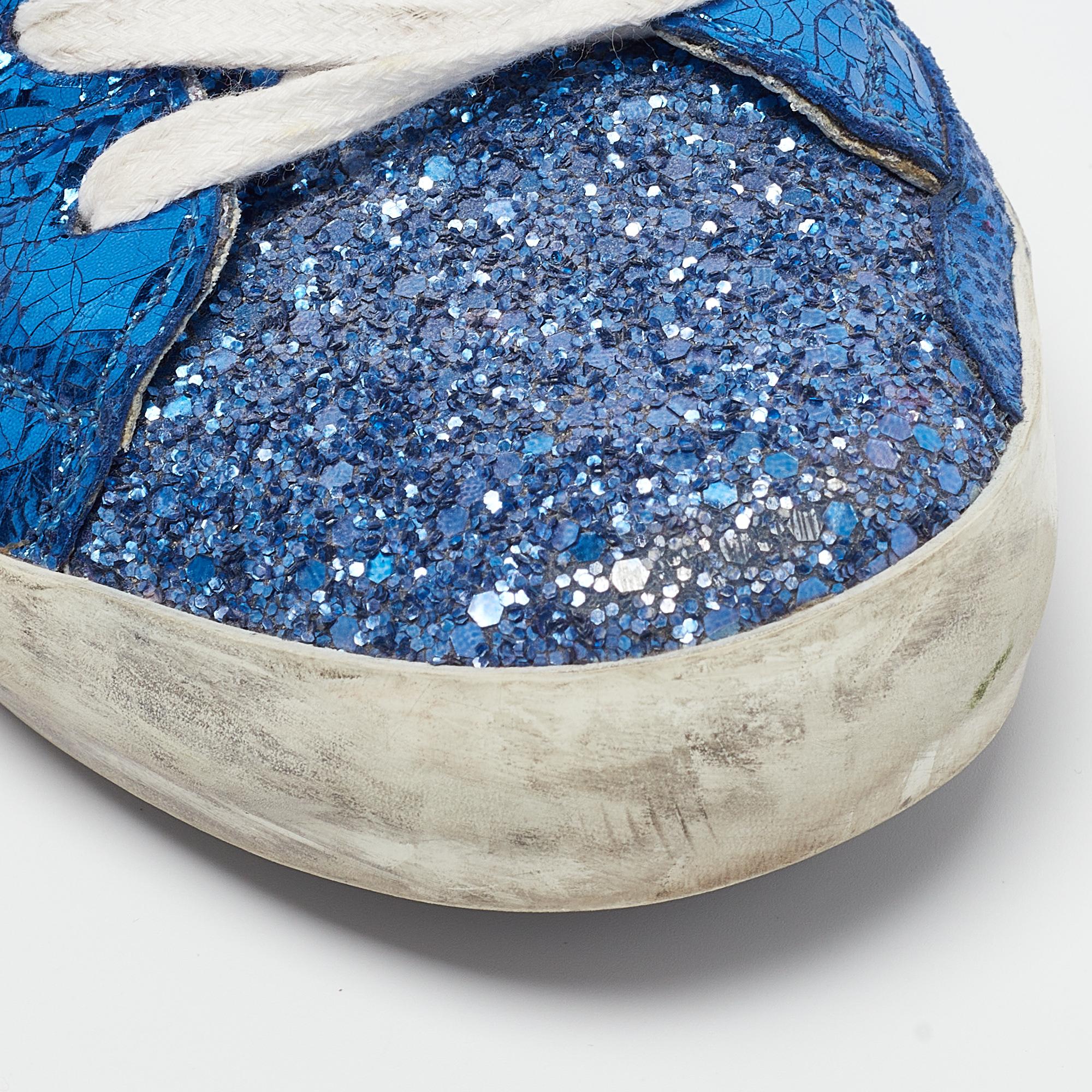 Golden Goose Blue Coarse Glitter Superstar Sneakers Size 38 3