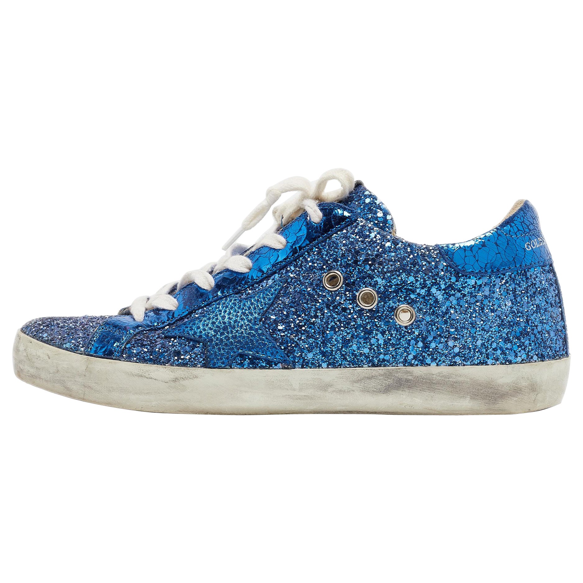 Golden Goose Blue Coarse Glitter Superstar Sneakers Size 38