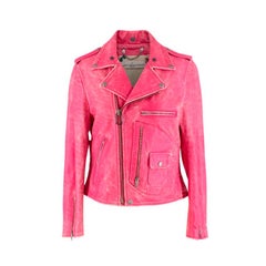 Golden Goose Chiodo Pink Distressed Leather Biker Jacket - US 2