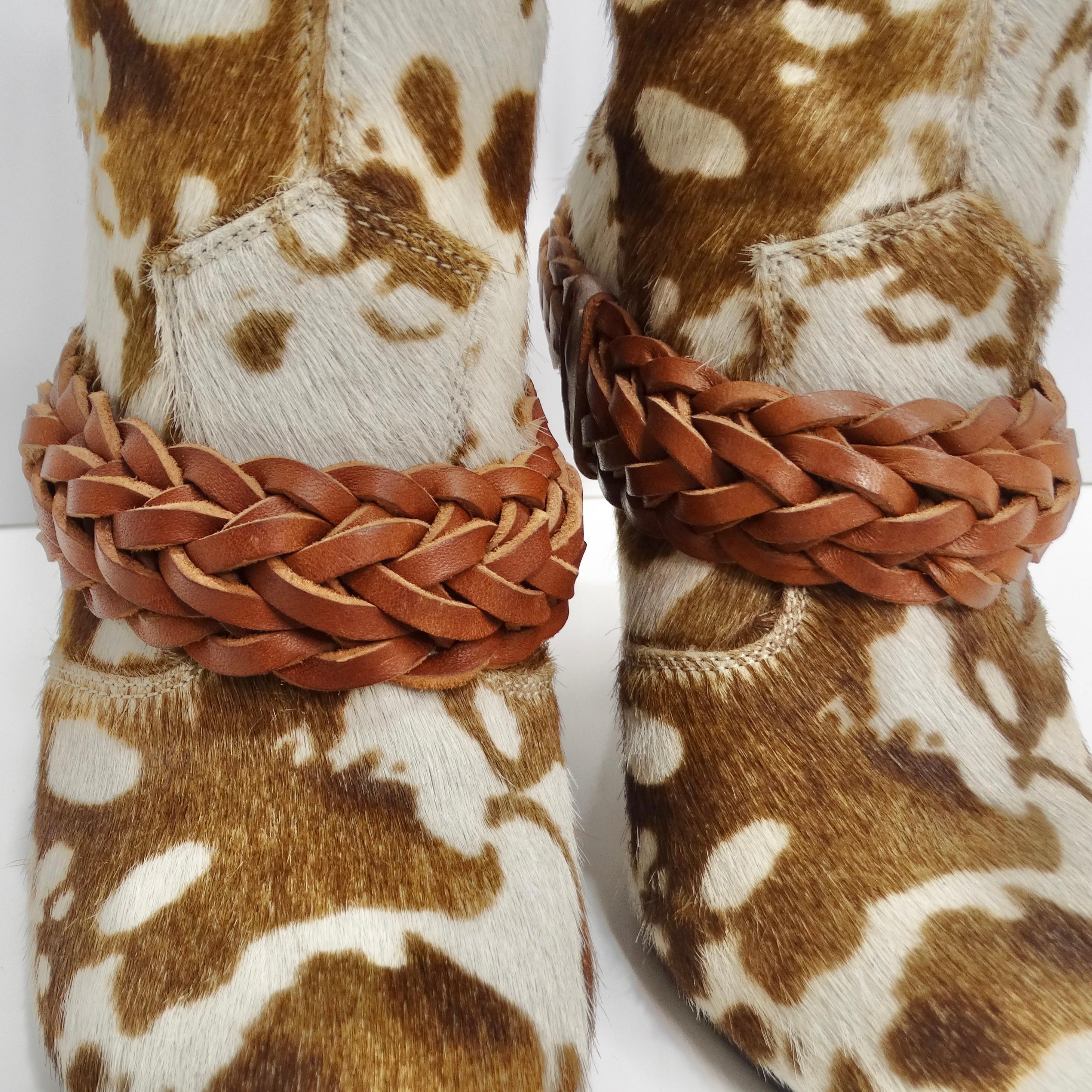 Golden Goose Cow Print Calf Hair Ankle Boots In Excellent Condition For Sale In Scottsdale, AZ