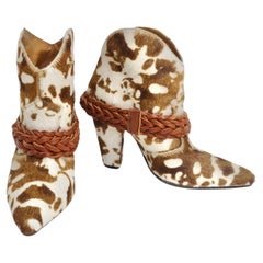 Used Golden Goose Cow Print Calf Hair Ankle Boots