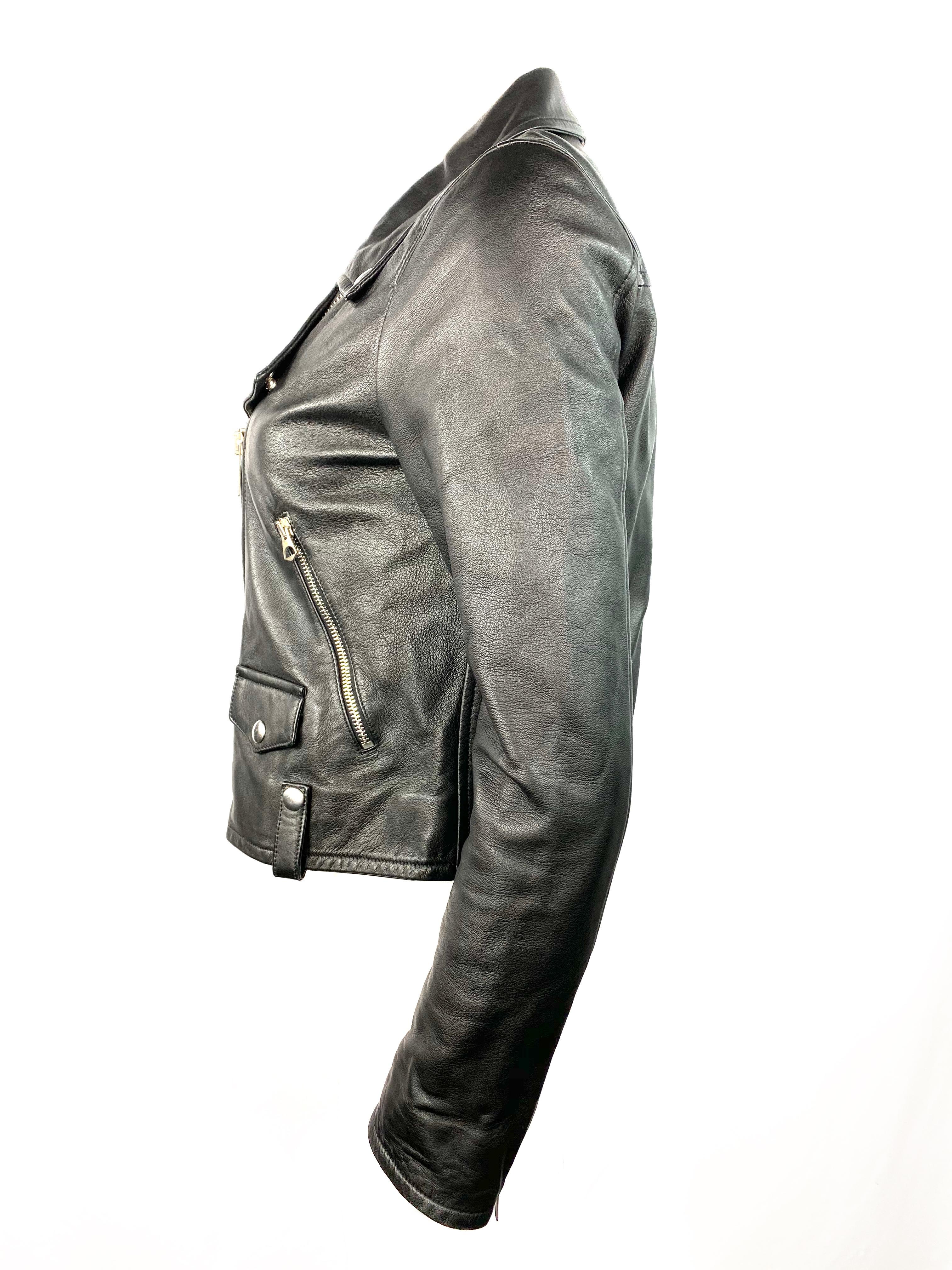 Women's or Men's Golden Goose Deluxe Brand Black Calf Leather Jacket Size M For Sale