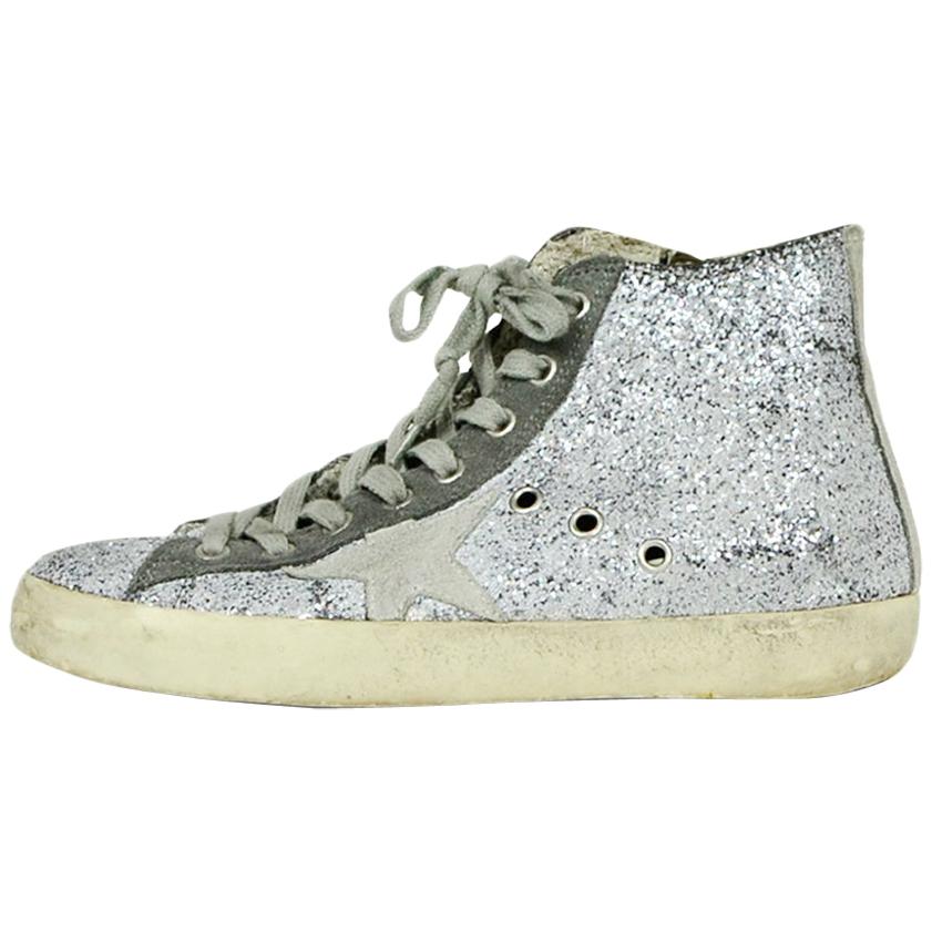 Golden Goose Deluxe Brand Silver Glitter Francy High Top Sneakers sz 36