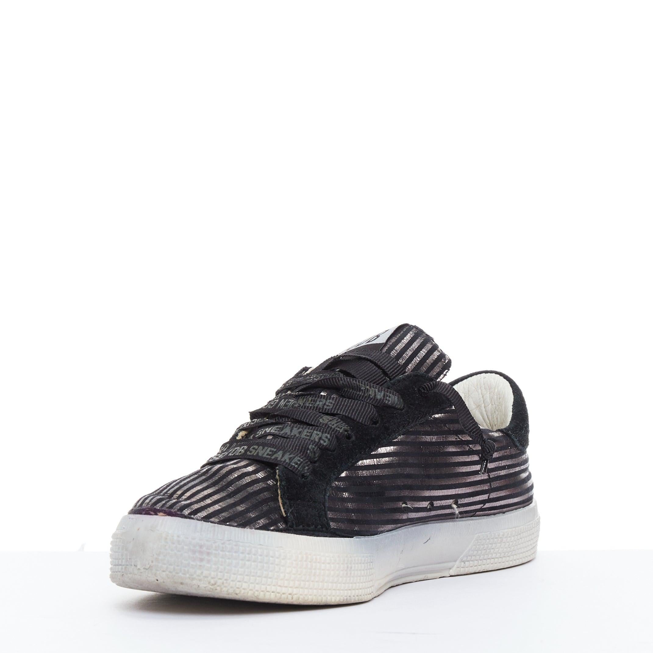 GOLDEN GOOSE Fancy metallic silver black stripe distressed sneakers EU36 In Good Condition For Sale In Hong Kong, NT