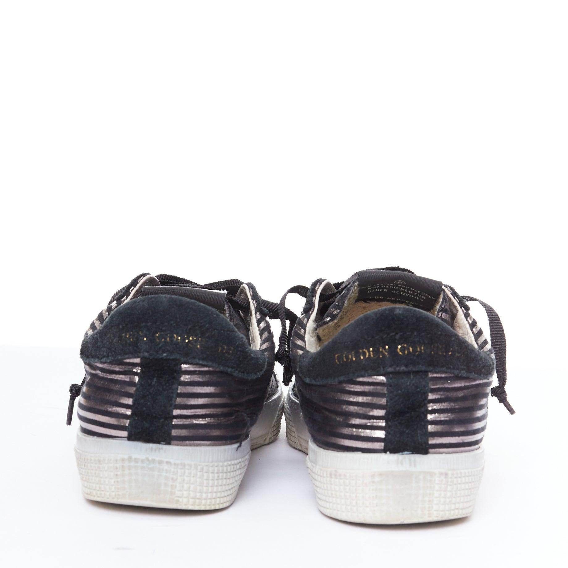 Women's GOLDEN GOOSE Fancy metallic silver black stripe distressed sneakers EU36 For Sale