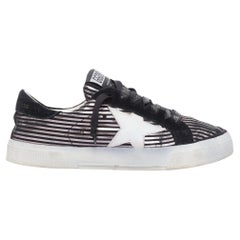 GOLDEN GOOSE Fancy metallic silver black stripe distressed sneakers EU36