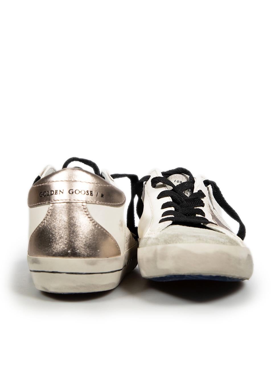 Gray Golden Goose FW24 White Leather Metallic Trim Trainers Size FR 42