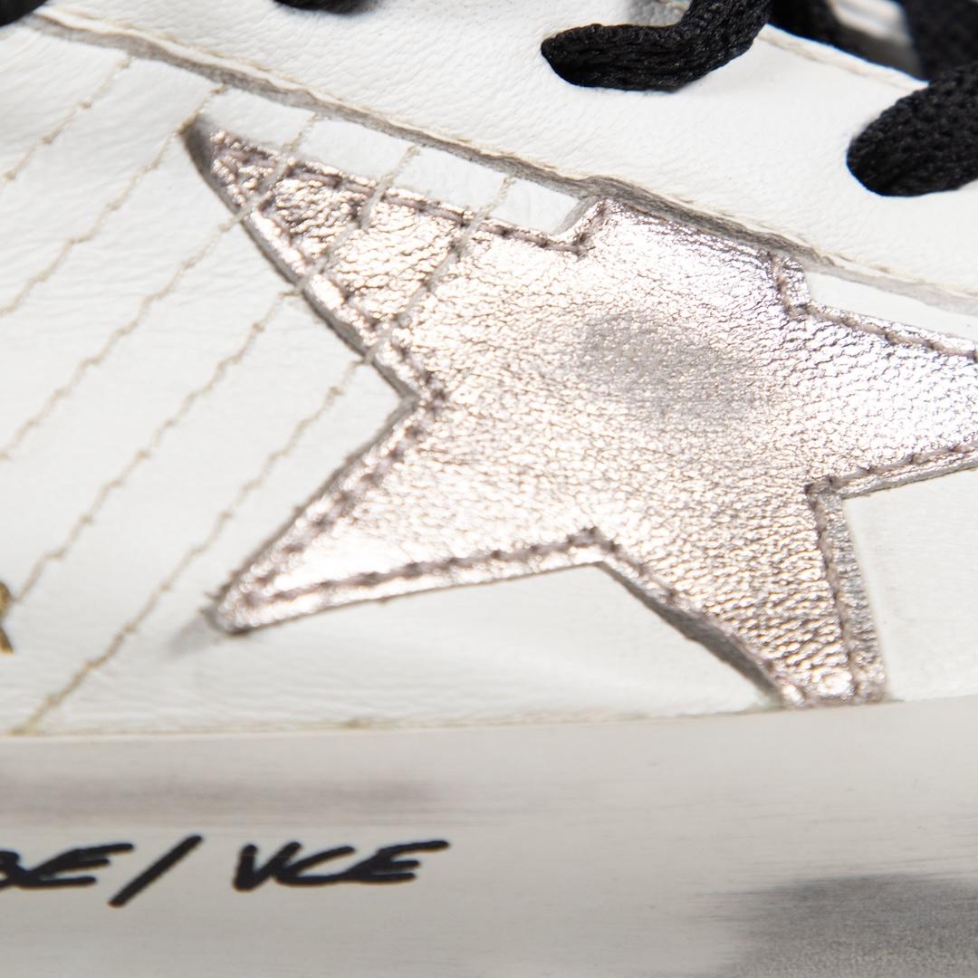 Women's Golden Goose FW24 White Leather Metallic Trim Trainers Size FR 42