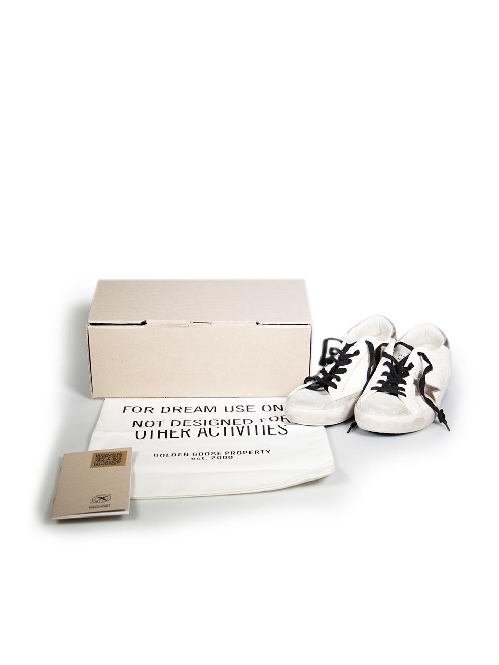 Golden Goose FW24 White Leather Metallic Trim Trainers Size FR 42 2
