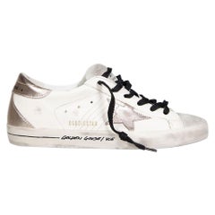 Golden Goose FW24 White Leather Metallic Trim Trainers Size FR 42