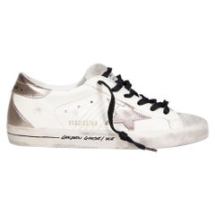 Golden Goose FW24 White Leather Metallic Trim Trainers Size FR 42