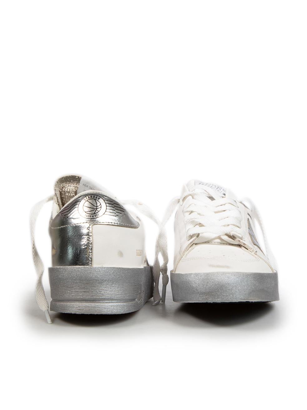 Gray Golden Goose FW24 White Leather Silver Stardan Trainers Size IT 37