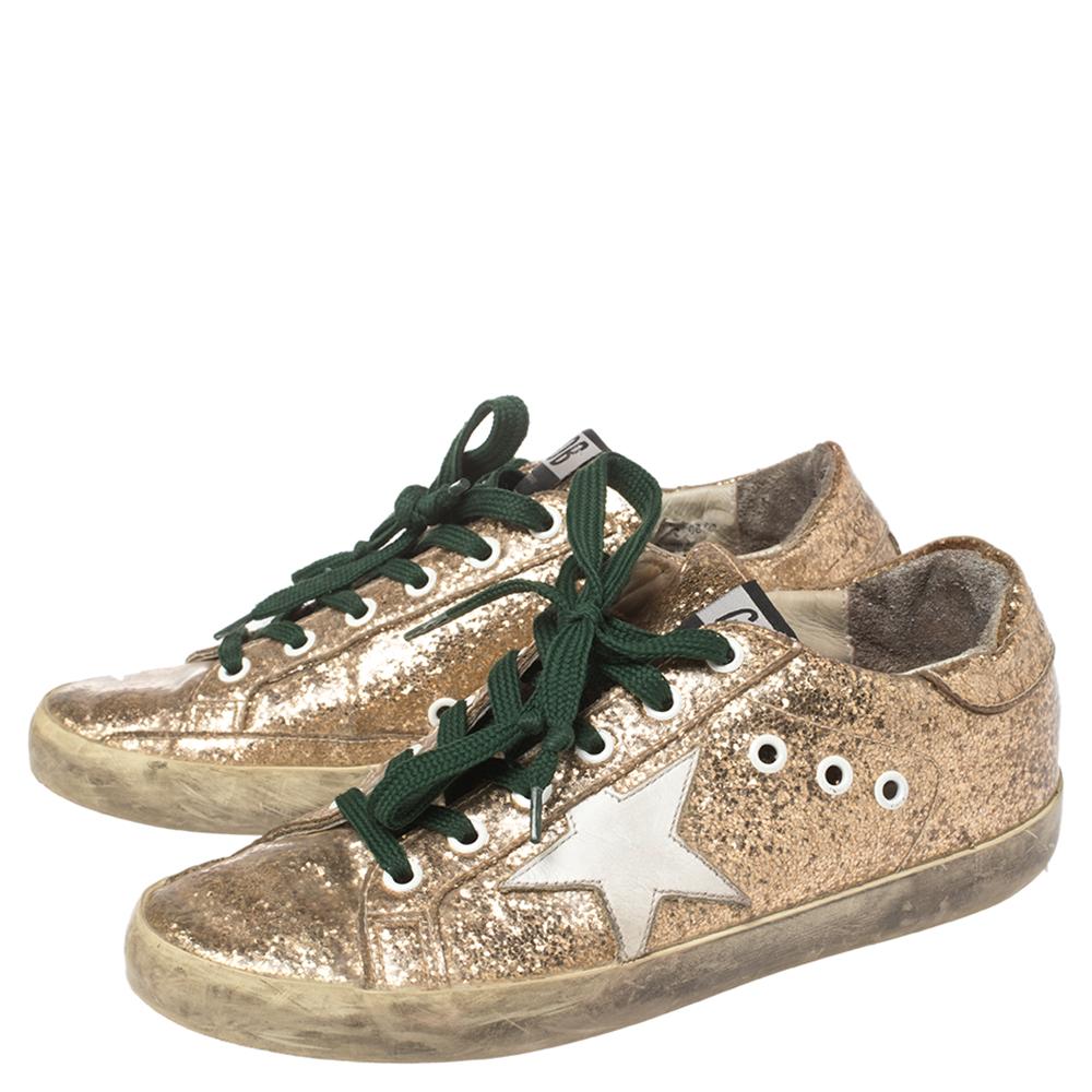 Brown Golden Goose Gold Glitter And PVC Superstar Sneakers Size 37