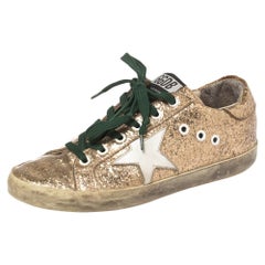 Used Golden Goose Gold Glitter And PVC Superstar Sneakers Size 37