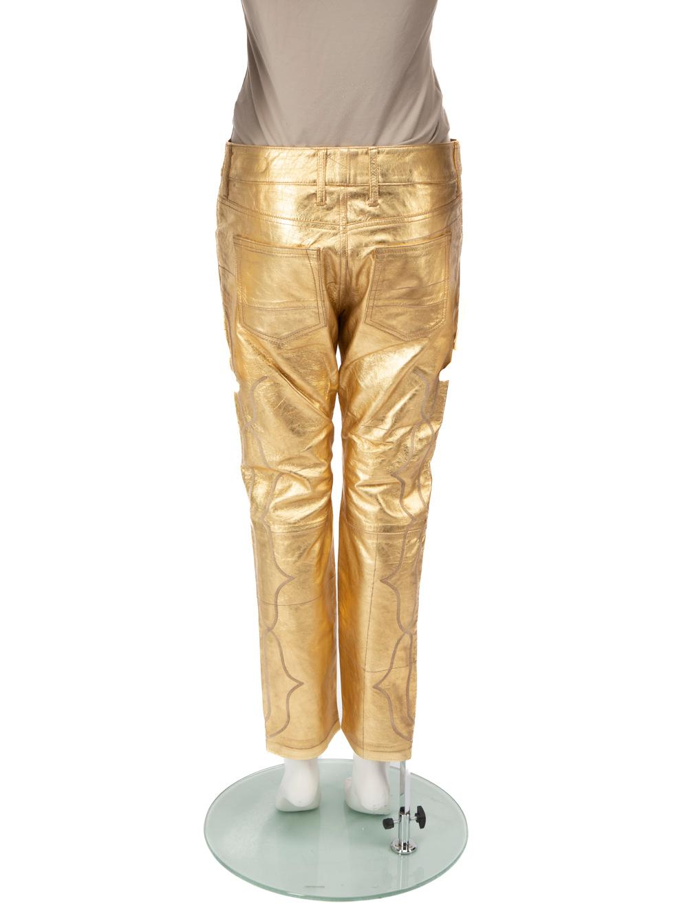 Golden Goose Gold Leather Trousers Size S In Good Condition In London, GB
