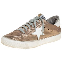 Golden Goose Gold/White Glitter And Leather Superstar Low Top Sneakers Size 40