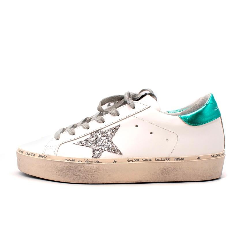 Beige Golden Goose Hi Star White Leather Silver Star Trainers For Sale