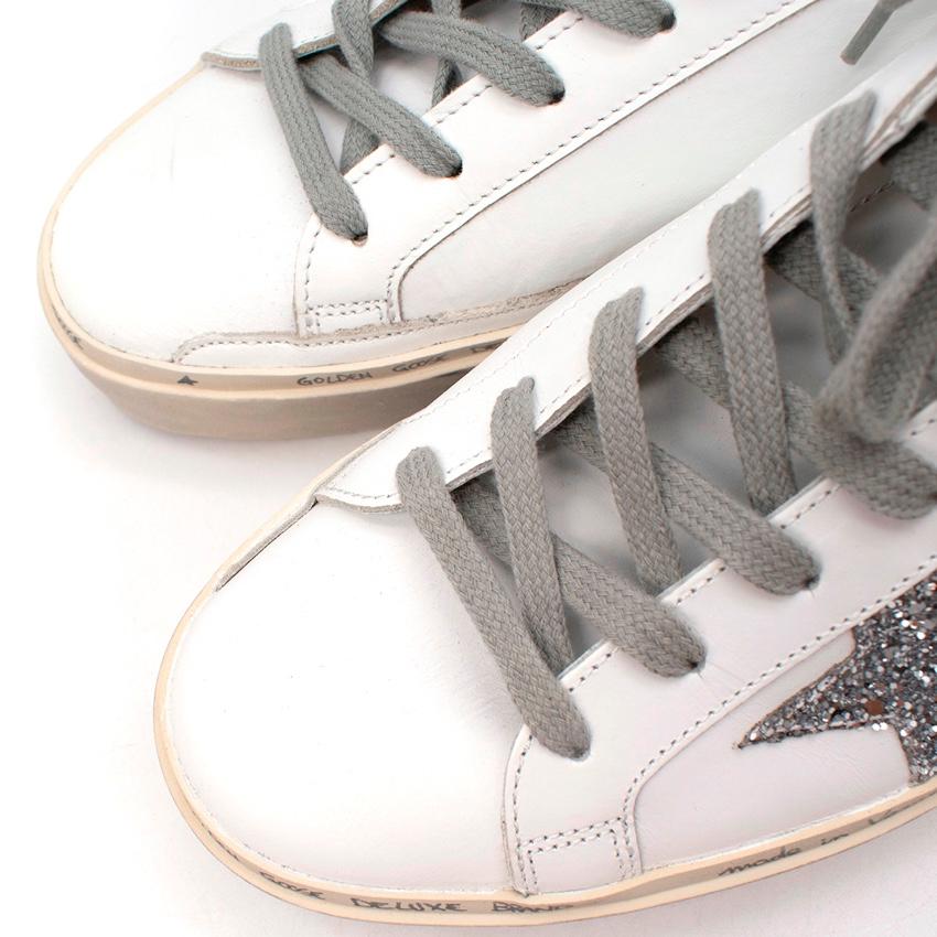 Women's Golden Goose Hi Star White Leather Silver Star Trainers For Sale