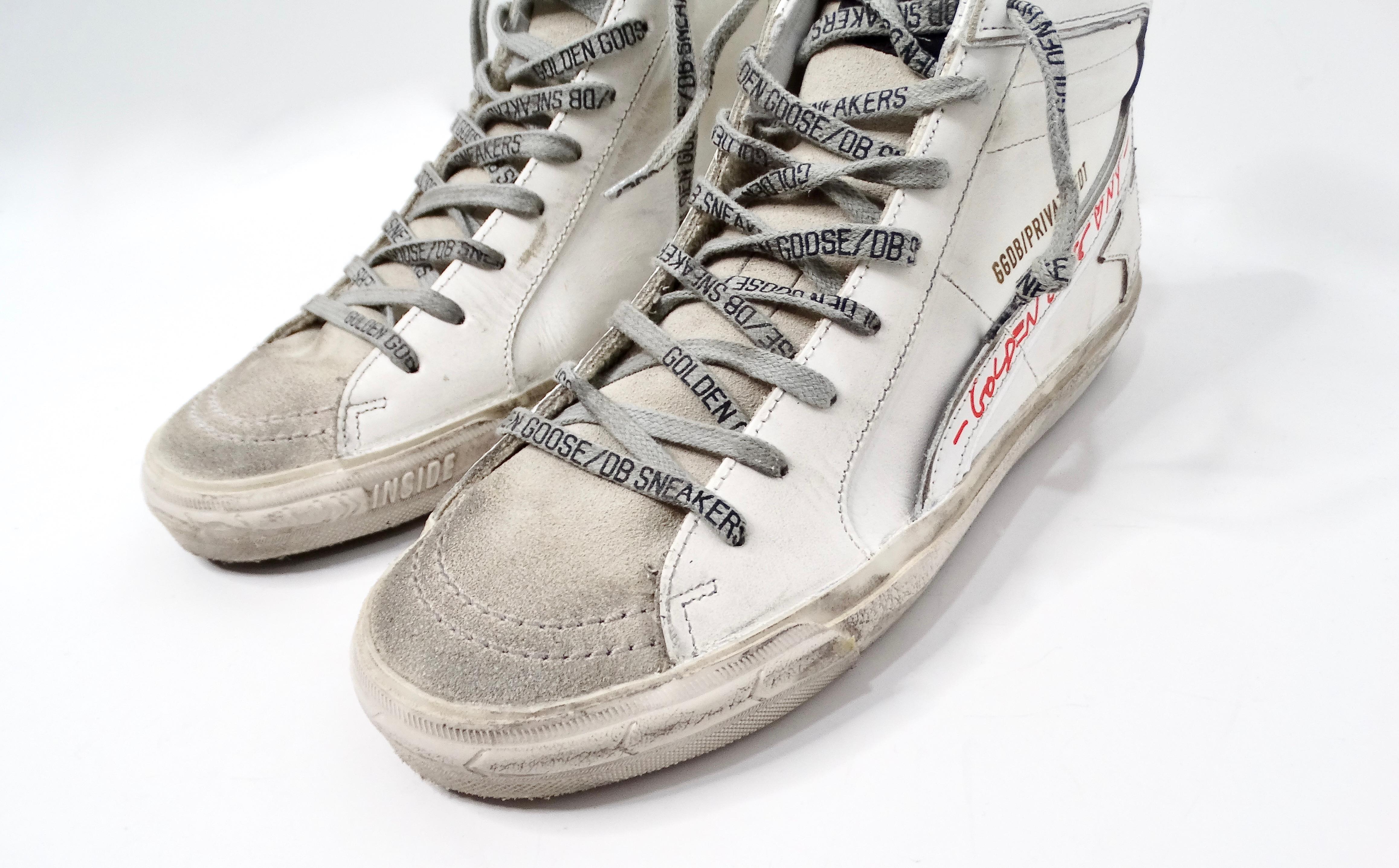 Gray Golden Goose I LOVE NY High-Top Distressed Leather Sneakers For Sale