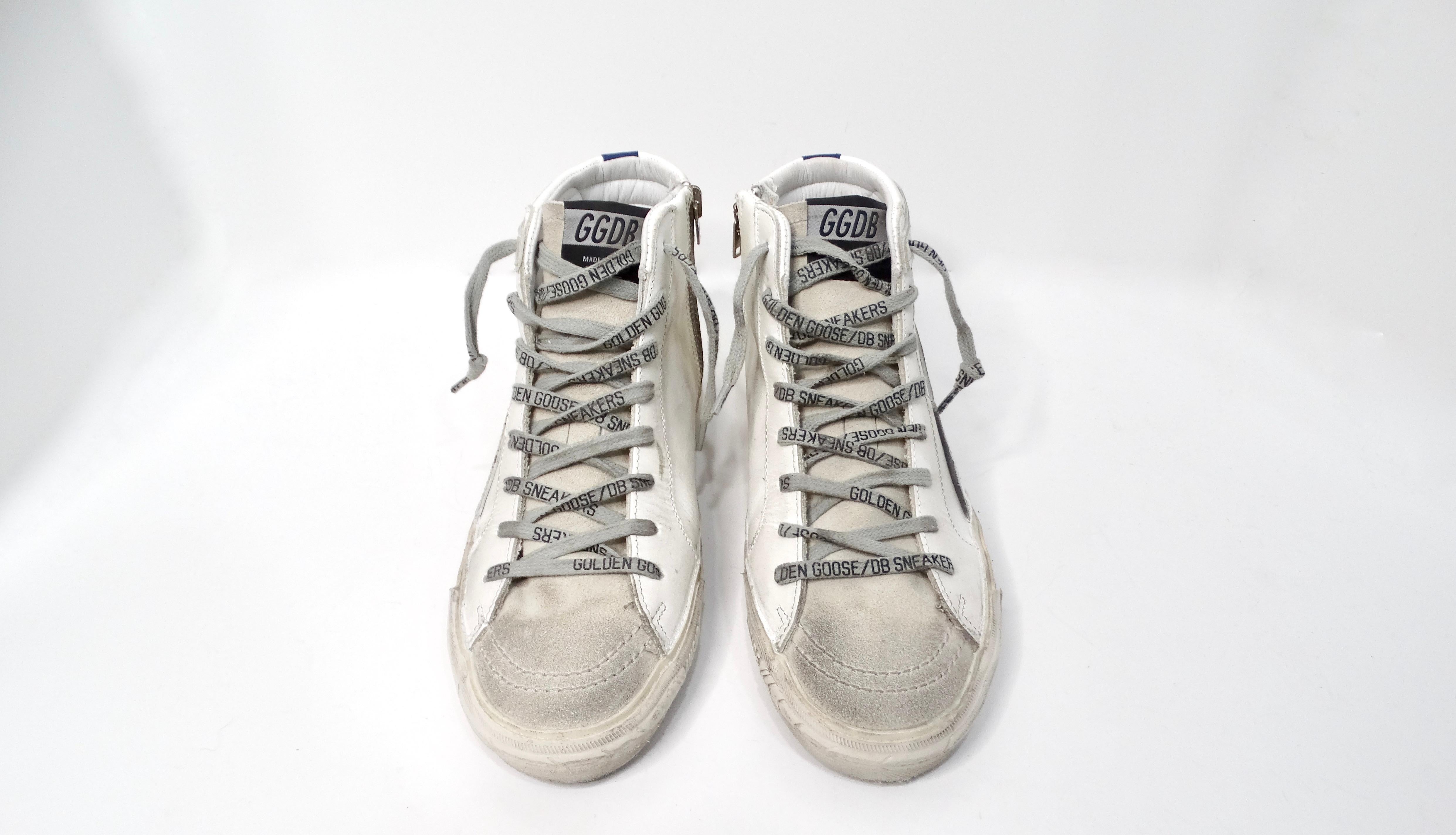 Golden Goose I LOVE NY High-Top Distressed Leather Sneakers In Good Condition For Sale In Scottsdale, AZ
