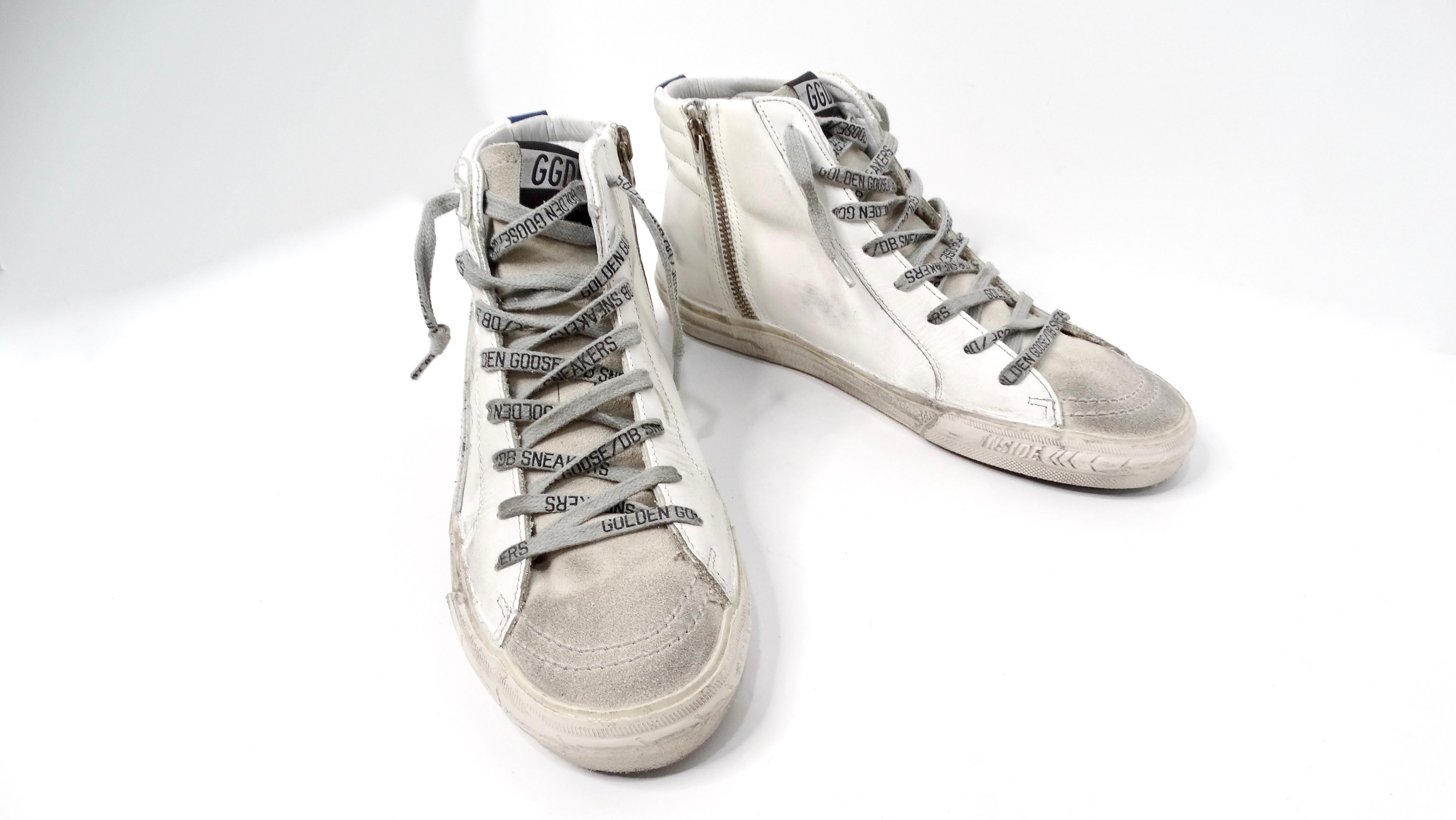 Golden Goose I LOVE NY High-Top Distressed Leather Sneakers For Sale 1