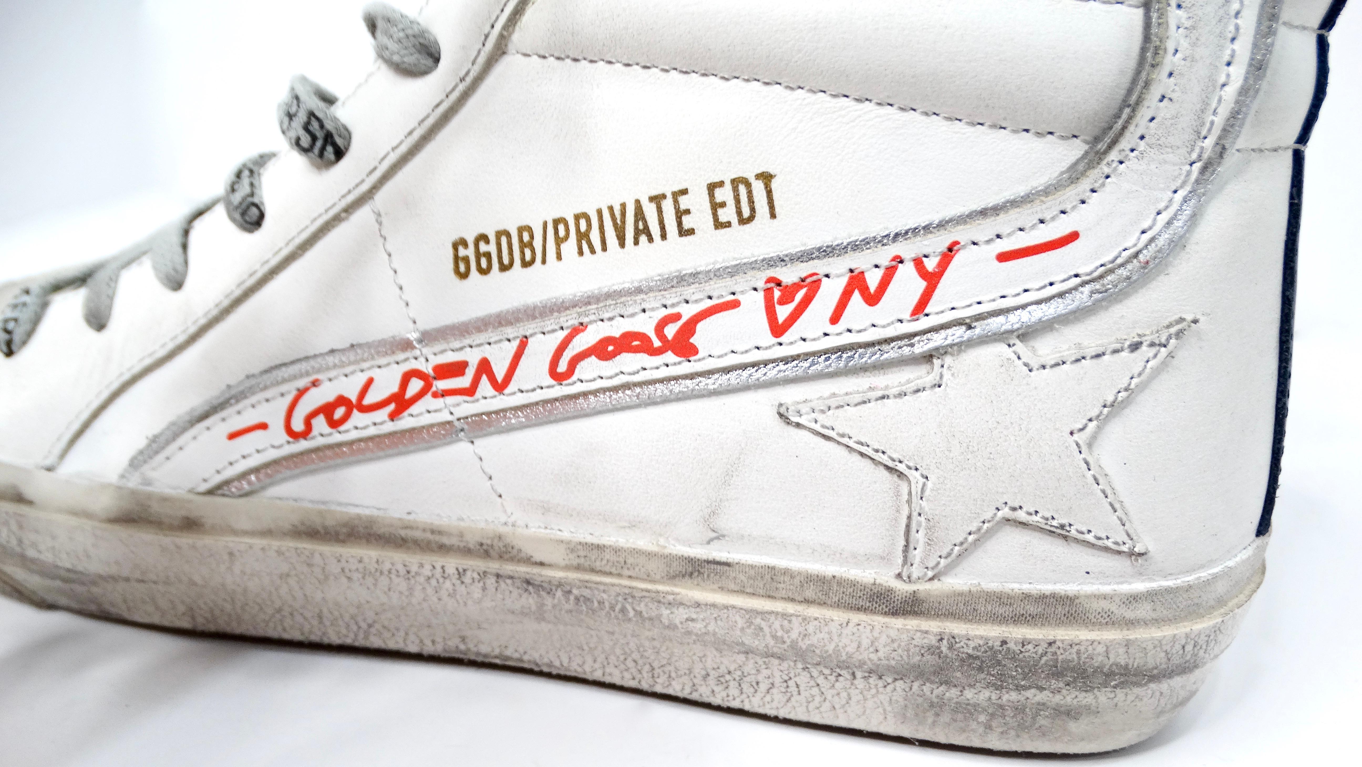 Golden Goose I LOVE NY High-Top Distressed Leather Sneakers For Sale 2